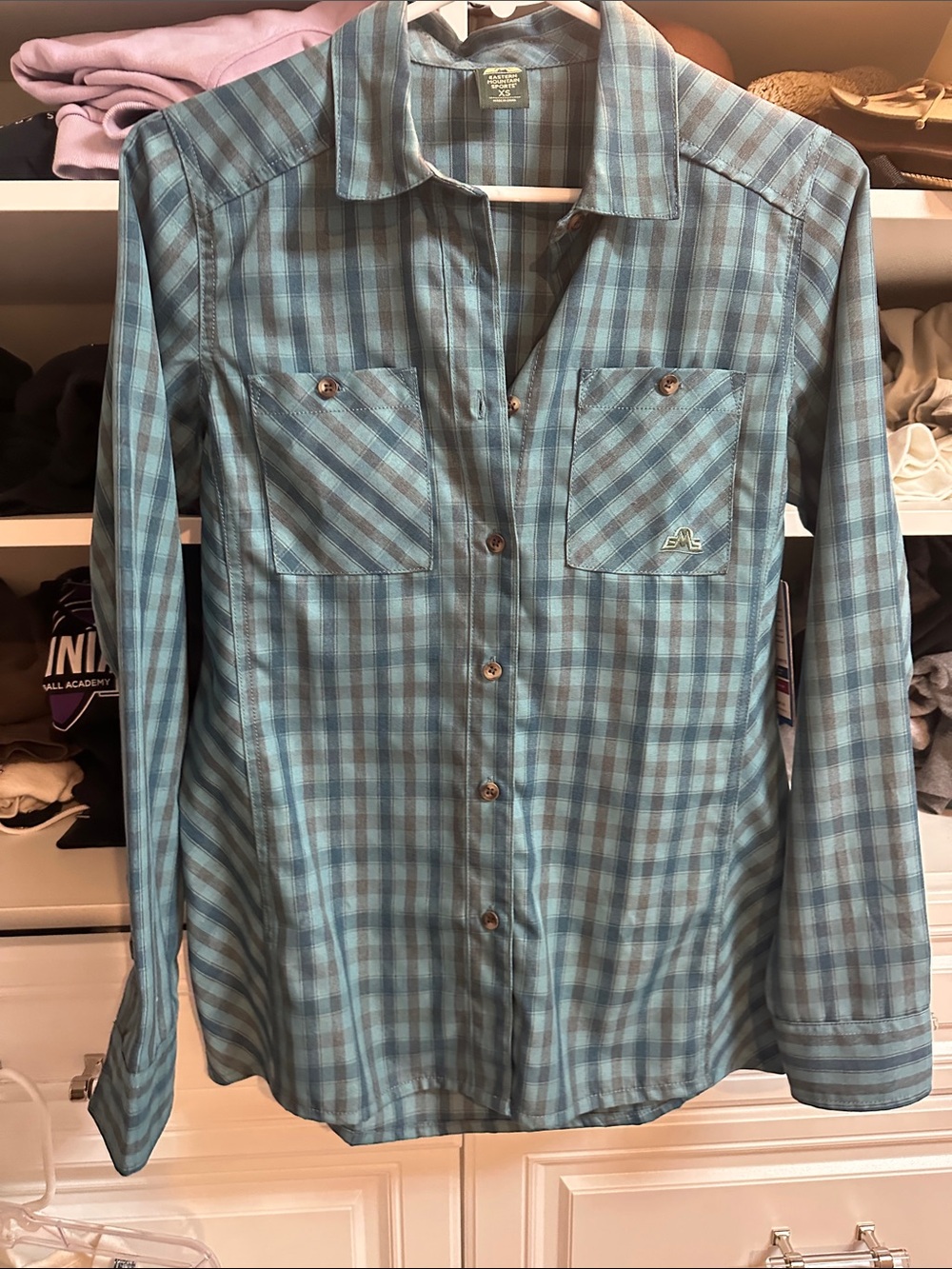 EMS Teal and Navy Plaid Button-Down Shirt XS